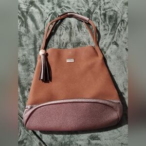 Brown Structured Shoulder Bag with Tassel Accents